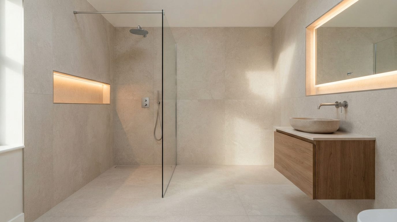 Mueble de baño suspendido de madera con espejo retroiluminado